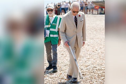 Der Monarch sammelt am Strand Müll